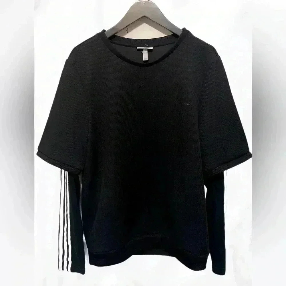 Adidas Neo black white stripes casual crewneck  Long sleeve top XL